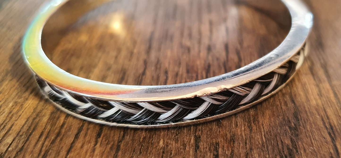 Sterling Silver cuff horsehair bracelet